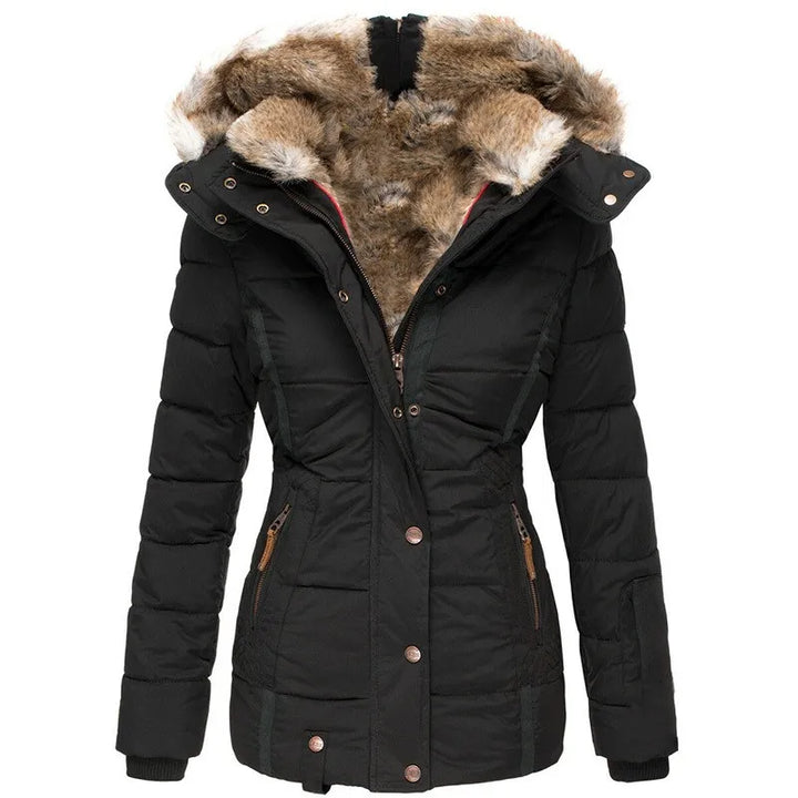 Damen Winterjacke mit warmem Futter | Wind- und wasserabweisend | Verstellbare Kapuze mit Fellbesatz und Taschen