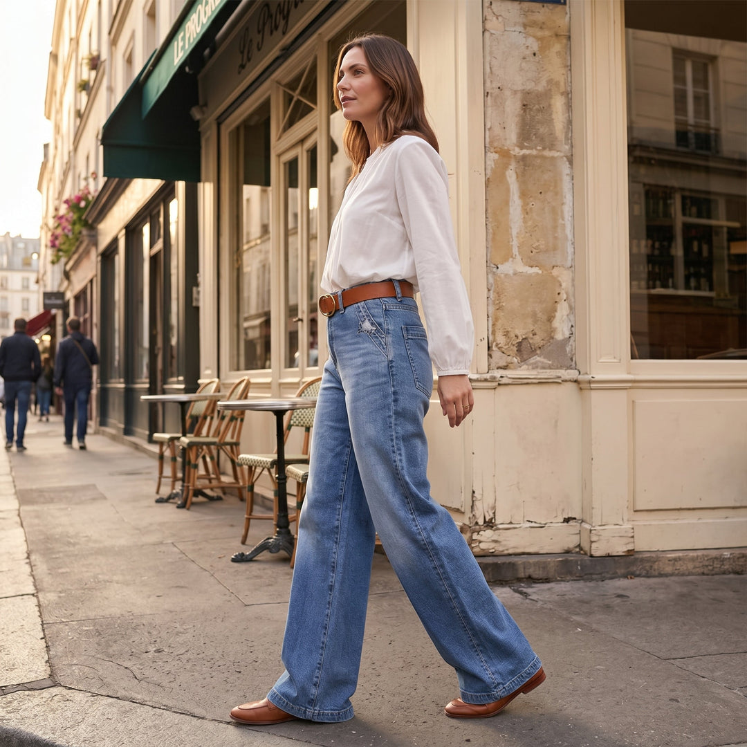 Damen Flare Jeans | Vintage Wide-Leg Jeans mit hohem Bund