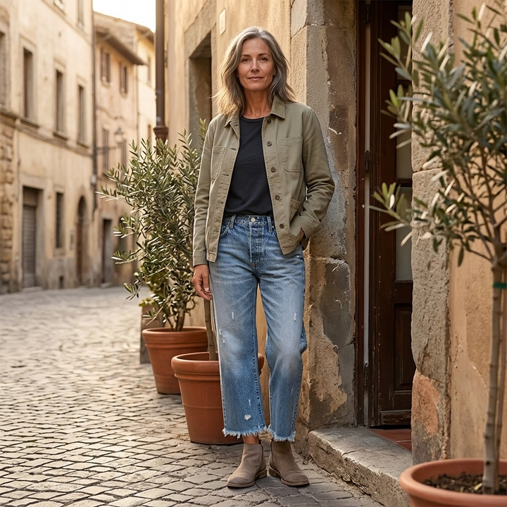 Damen Cropped Jeans | Retro-Jeans mit geradem Bein und Fransen