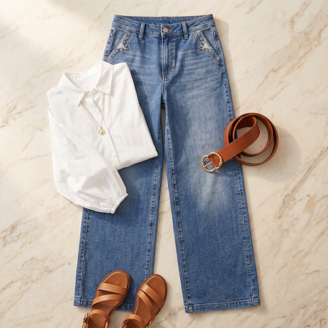 Damen Flare Jeans | Vintage Wide-Leg Jeans mit hohem Bund