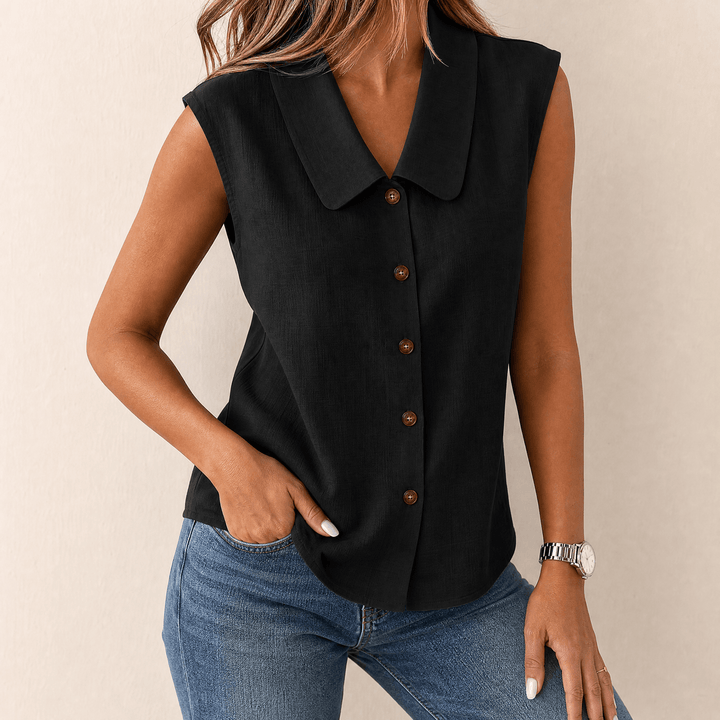 Damen Sommertop | Ärmellose Bluse mit V-Ausschnitt, Kragen, Knopfleiste und lockerem Schnitt für warme Tage