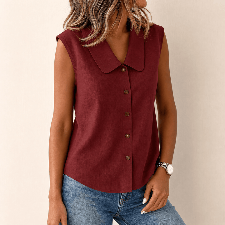 Damen Sommertop | Ärmellose Bluse mit V-Ausschnitt, Kragen, Knopfleiste und lockerem Schnitt für warme Tage