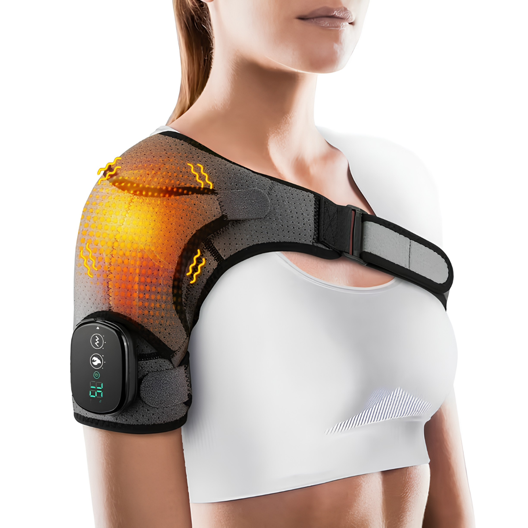 Dispositivo per terapia spalle SchulterRelief con calore e vibrazione | 3 modalità per rilassamento e circolazione | Indossabile a sinistra/destra | Ricaricabile USB