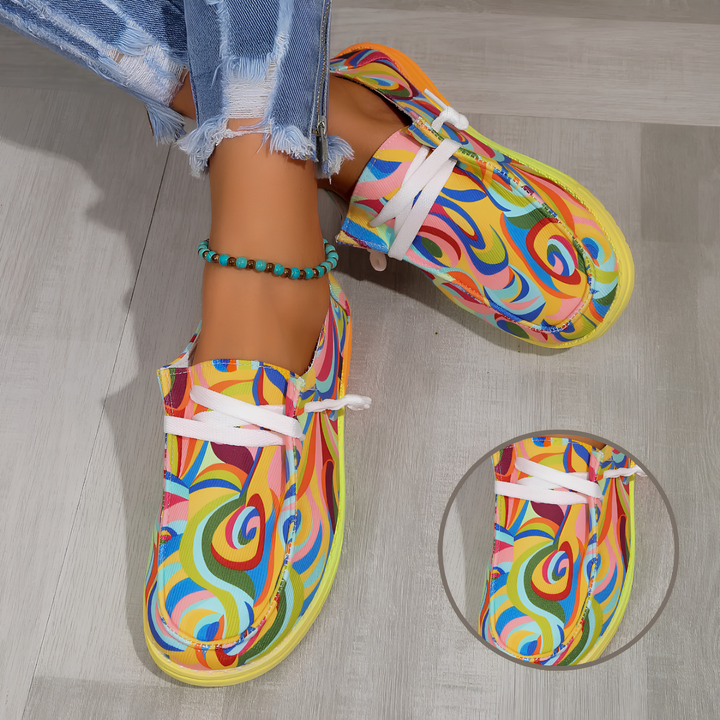 Női vászon sneaker etno szivárvány mintával | Könnyű és légáteresztő | Kényelmes bélés, jó tartás, ideális kültérre és mindennapokra