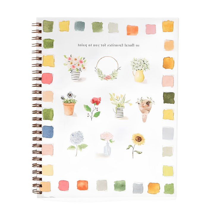 Cahier de travail aquarelle pour débutants | 12 motifs avec guide étape par étape | Papier 120 lb, 6,5"×9", mélange et peinture