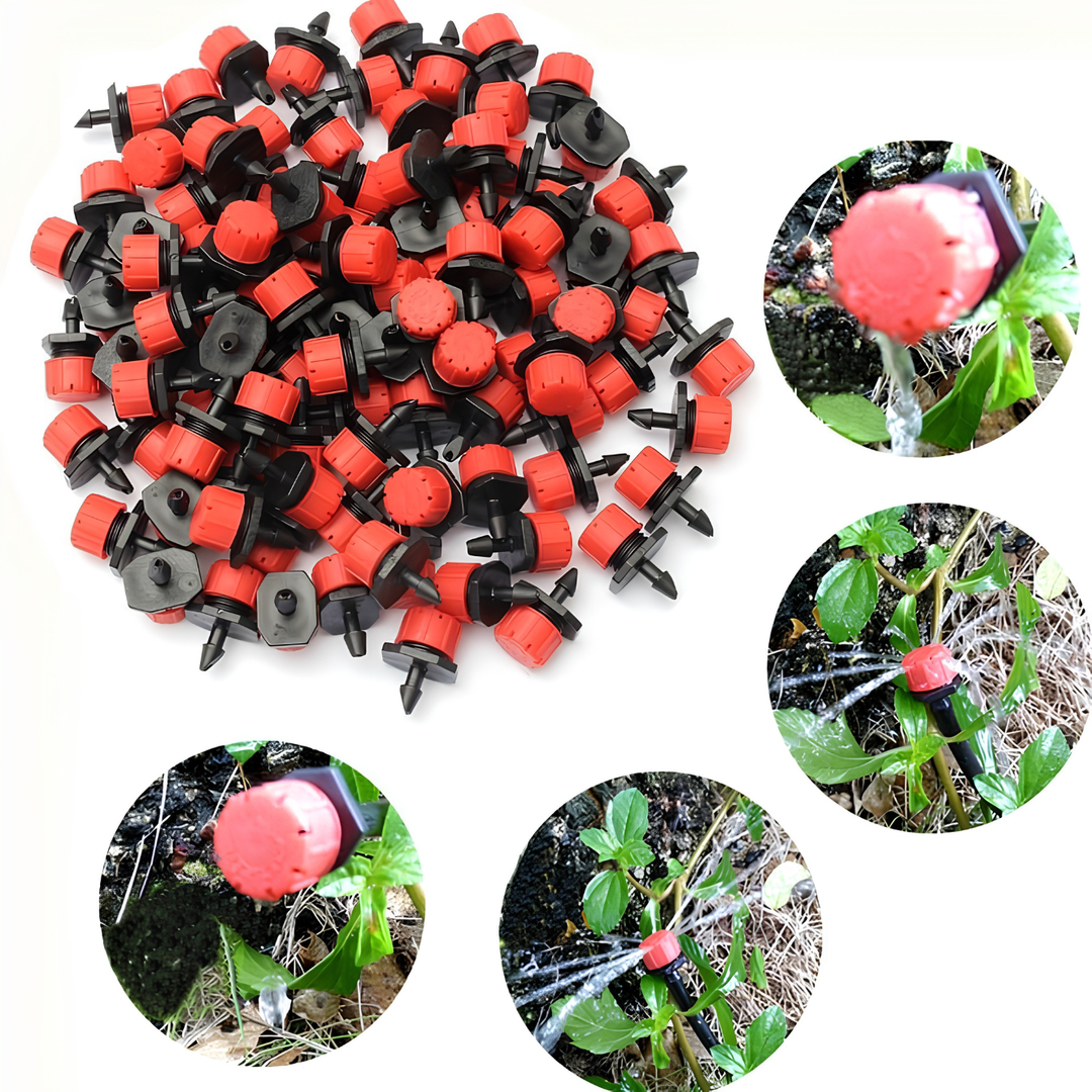Bewässerungs-Tropfer 360° einstellbar mit 8 Düsen – HydraPulse für Schlauch &amp; Garten | Selbstspülend gegen Verstopfen | 50/100 Stk.