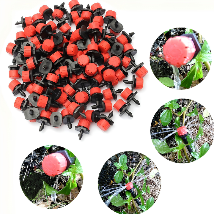 Bewässerungs-Tropfer 360° einstellbar mit 8 Düsen – HydraPulse für Schlauch &amp; Garten | Selbstspülend gegen Verstopfen | 50/100 Stk.