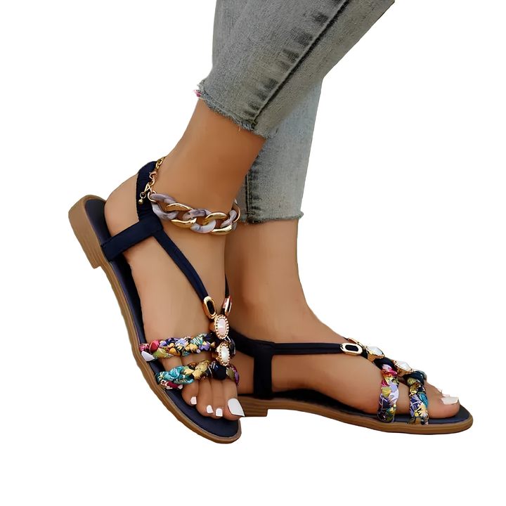 Damen Boho Sandalen mit Perlen | Bequeme Slip-On Sommerschuhe | Leichte Sohle &amp; Luftiges Design | Größen 36–43