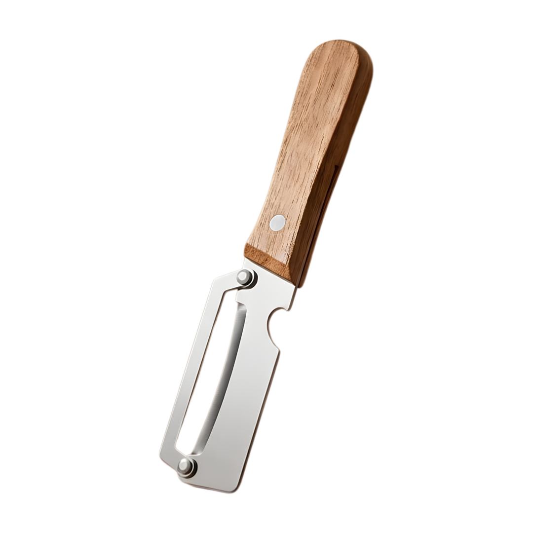 Obst- und Gemüseschäler | 2-in-1 Edelstahlschäler mit breiter Klinge, ergonomischem Holzgriff und Flaschenöffner