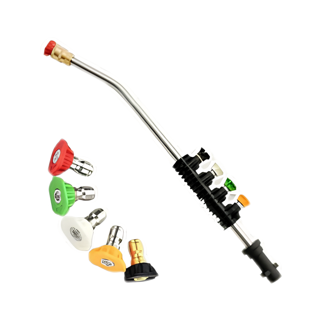 Teleskop-Hochdrucklanze 7,3 m Reichweite | Messing &amp; Edelstahl bis 4000 PSI/140°C | 0–40° Düsen farbcodiert + 10 O-Ringe