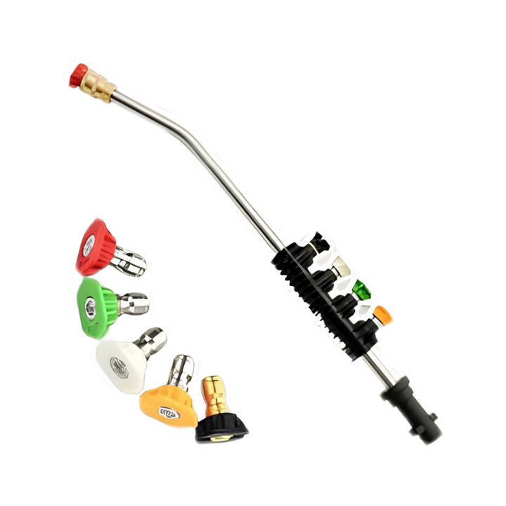 Teleskop-Hochdrucklanze 7,3 m Reichweite | Messing &amp; Edelstahl bis 4000 PSI/140°C | 0–40° Düsen farbcodiert + 10 O-Ringe