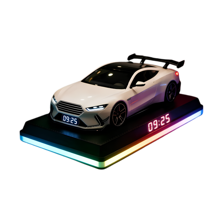 Auto-herätyskello hyperauton muotoilulla | Moottorin käynnistysääni &amp; LED-näyttö | Liekkien/sumun tehoste esitysmomentteihin | Koriste &amp; hälytys
