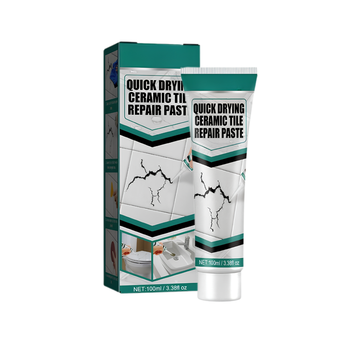 Pasta riparatrice per piastrelle 100 ml per ceramica e porcellana | Riparazione senza fughe in 10 minuti | Include spatola e carta abrasiva