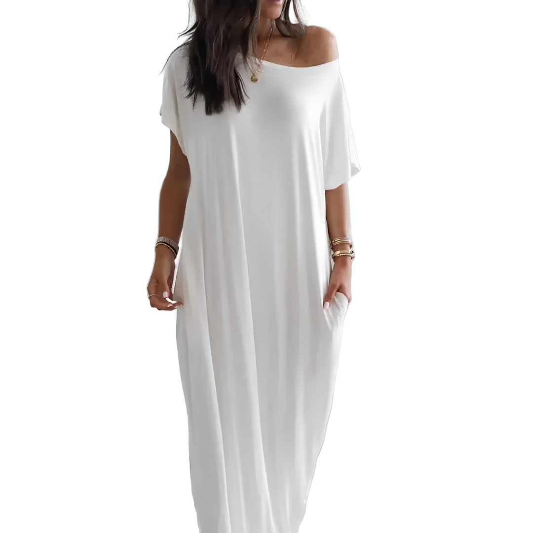 Sommerleichtes V-Ausschnitt Kleid für Damen | Luftiges Freizeitkleid mit Taschen | Atmungsaktives, knitterfreies Sommerkleid