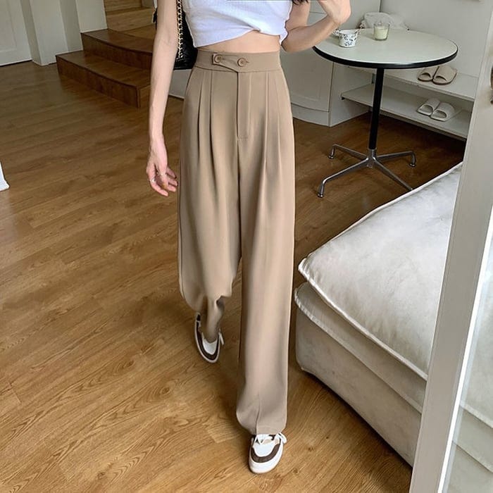 Damen Hose High Waist mit weitem Bein | Antistatischer, atmungsaktiver Stoff | Knitterarm &amp; bequem für Büro &amp; Events | Eleganter Fall