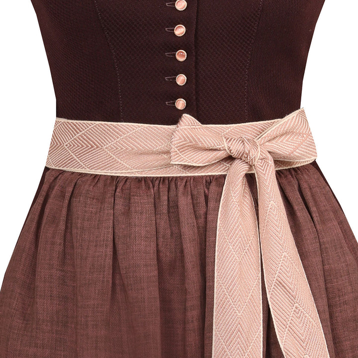Damen Dirndl Schoko Traube | Midi Trachtenkleid mit Balkonett-Ausschnitt, Zierknöpfen und 75 cm Rocklänge