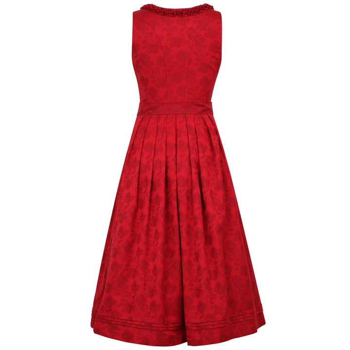 Damen Dirndl Chili | Midi Trachtenkleid mit geradem Ausschnitt, Jacquardmuster und 75 cm Rocklänge