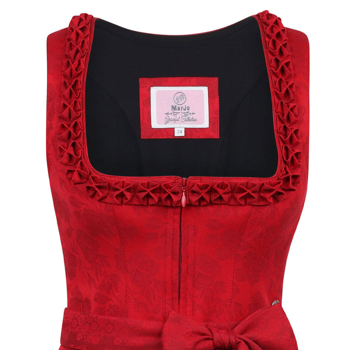 Damen Dirndl Chili | Midi Trachtenkleid mit geradem Ausschnitt, Jacquardmuster und 75 cm Rocklänge