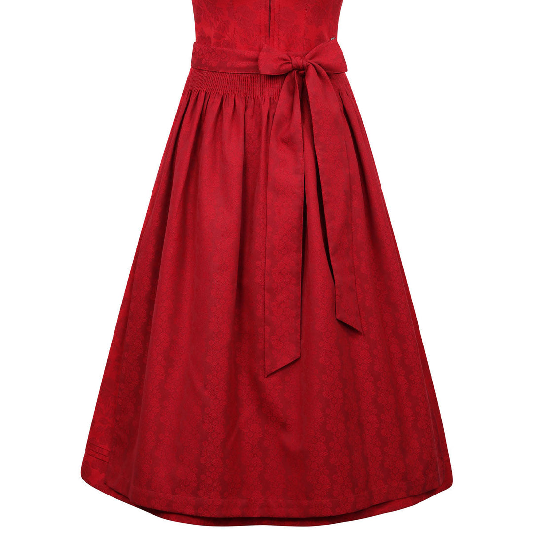 Damen Dirndl Chili | Midi Trachtenkleid mit geradem Ausschnitt, Jacquardmuster und 75 cm Rocklänge