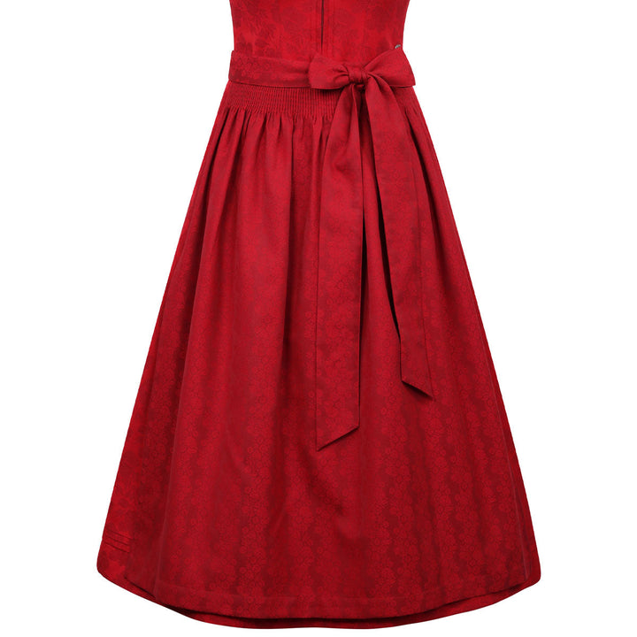 Damen Dirndl Chili | Midi Trachtenkleid mit geradem Ausschnitt, Jacquardmuster und 75 cm Rocklänge