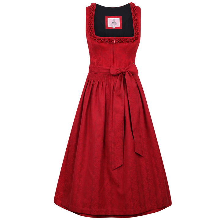 Damen Dirndl Chili | Midi Trachtenkleid mit geradem Ausschnitt, Jacquardmuster und 75 cm Rocklänge