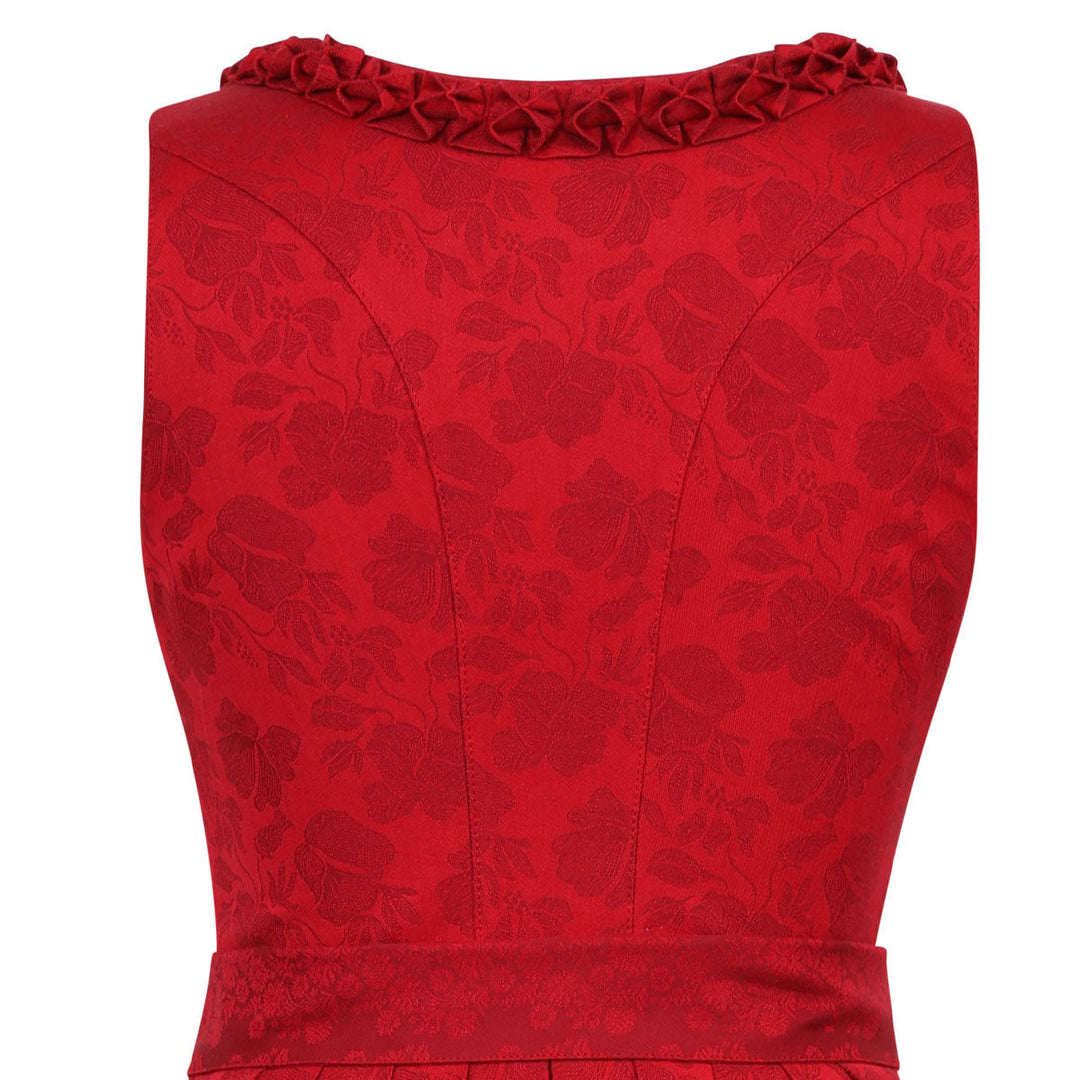 Damen Dirndl Chili | Midi Trachtenkleid mit geradem Ausschnitt, Jacquardmuster und 75 cm Rocklänge