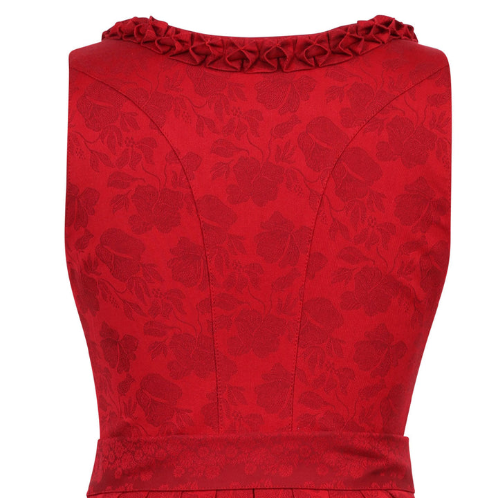 Damen Dirndl Chili | Midi Trachtenkleid mit geradem Ausschnitt, Jacquardmuster und 75 cm Rocklänge