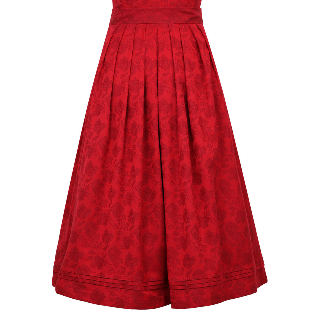 Damen Dirndl Chili | Midi Trachtenkleid mit geradem Ausschnitt, Jacquardmuster und 75 cm Rocklänge
