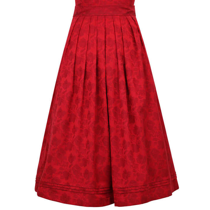 Damen Dirndl Chili | Midi Trachtenkleid mit geradem Ausschnitt, Jacquardmuster und 75 cm Rocklänge