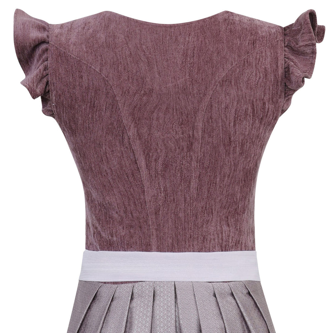 Damen Dirndl Pflaume | Midi Samtdirndl mit Herzausschnitt, abnehmbaren Flügelärmeln und 70 cm Rocklänge