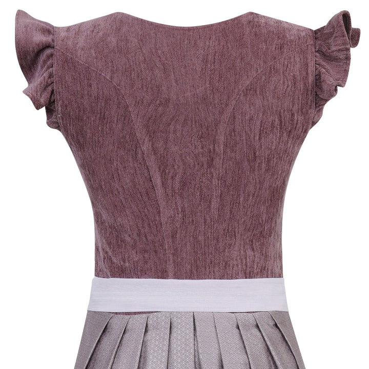 Damen Dirndl Pflaume | Midi Samtdirndl mit Herzausschnitt, abnehmbaren Flügelärmeln und 70 cm Rocklänge