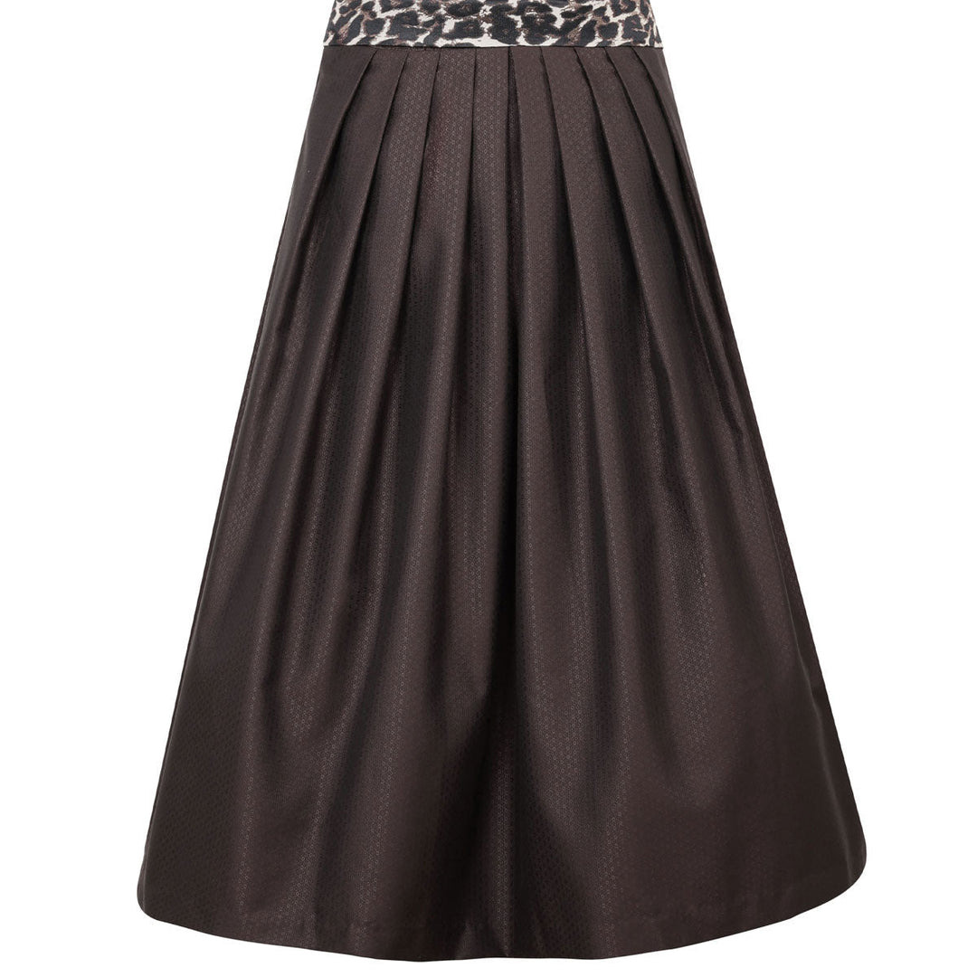 Damen Dirndl Espresso Braun | Midi Samtdirndl mit abnehmbaren Flügelärmeln, Leo-Schleife und 70 cm Rocklänge