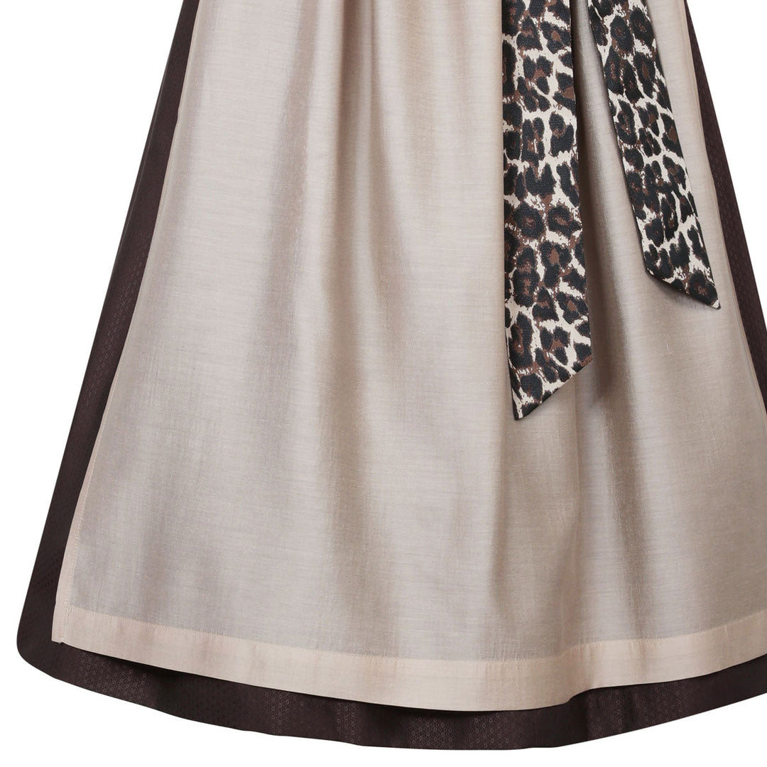 Damen Dirndl Espresso Braun | Midi Samtdirndl mit abnehmbaren Flügelärmeln, Leo-Schleife und 70 cm Rocklänge