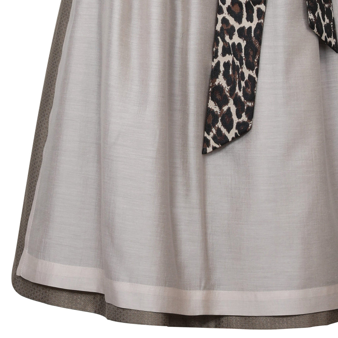 Damen Dirndl Sandbraun | Midi Samtdirndl mit abnehmbaren Flügelärmeln, Leo-Schleife und 70 cm Rocklänge