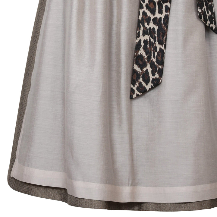 Damen Dirndl Sandbraun | Midi Samtdirndl mit abnehmbaren Flügelärmeln, Leo-Schleife und 70 cm Rocklänge
