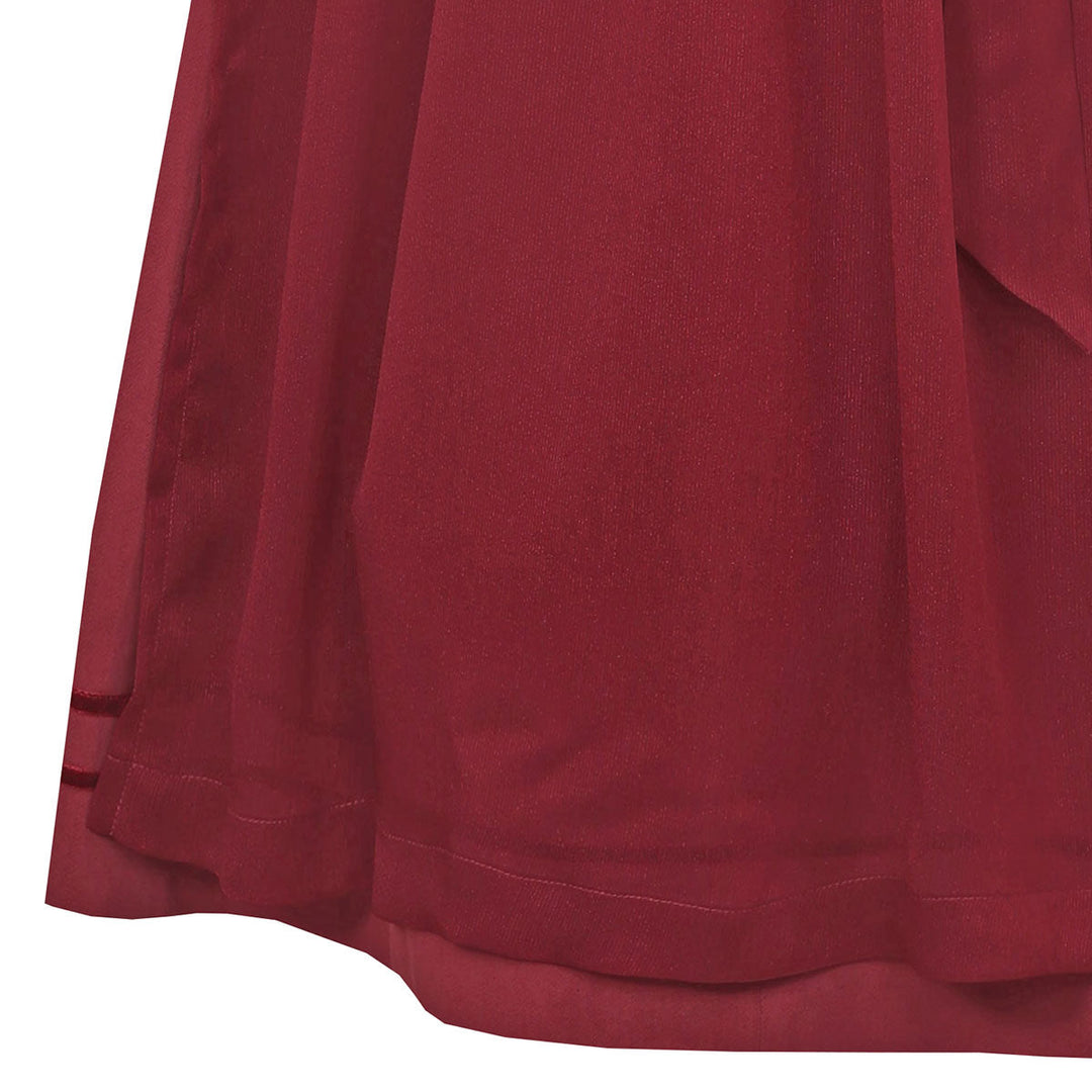 Damen Dirndl Weinrot | Midi Trachtenkleid mit Balkonett-Ausschnitt, Zierknöpfen und 70 cm Rocklänge