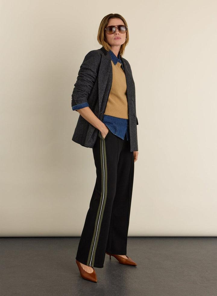 Damen Hose | Pontehose mit weitem Bein und gestricktem Seitenstreifen