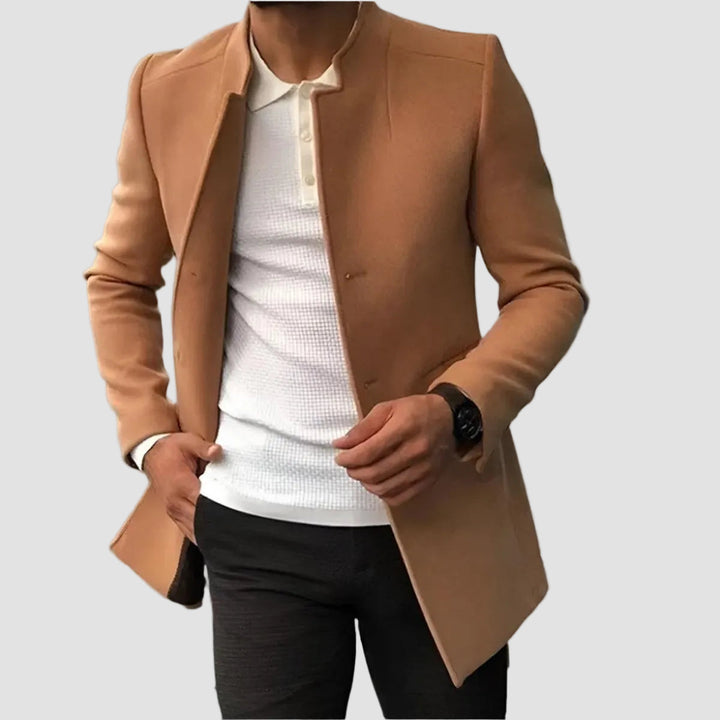 Herren Slim-Fit Wollmantel mit Stehkragen | Taillierter Wintermantel mit wärmendem Wollanteil und Knopfverschluss für Business und Alltag