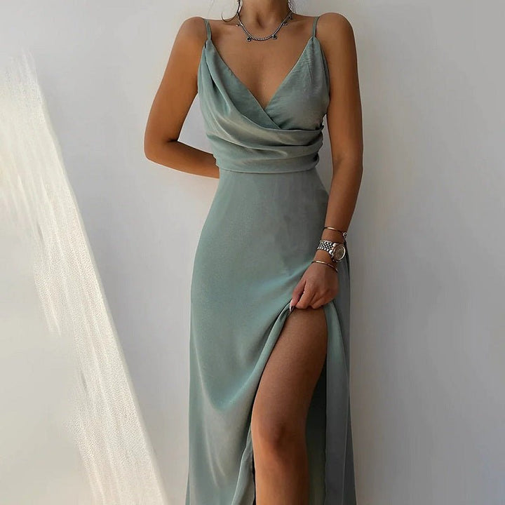 Robe longue élégante pour femmes | Décolleté en V, coupe ajustée | Fente à la cuisse, stylée pour le soir et les occasions spéciales