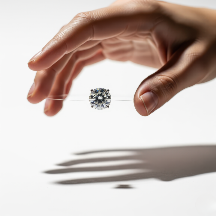 Schwebender Moissanit-Ring für Damen | Unsichtbares Nylonband mit 1 oder 2 Karat Moissanit | Leicht, elegant &amp; funkelnd