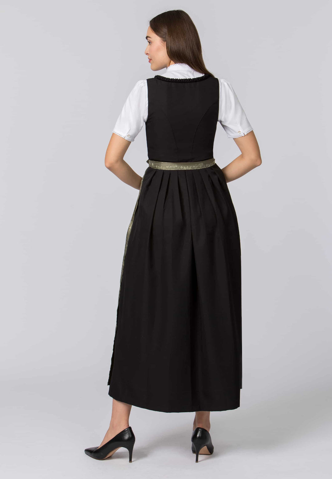 Dirndlschürze 96 cm | Moosgrüne Trachtenschürze mit eingewebtem Muster für lange Dirndl und festliche Anlässe