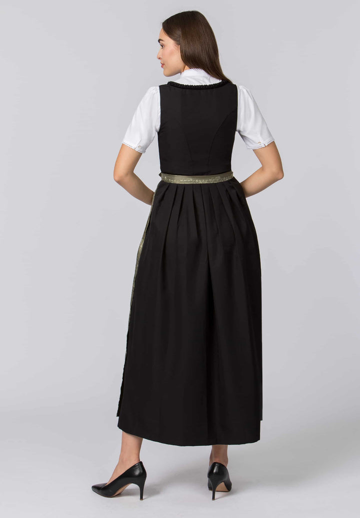 Dirndlschürze 96 cm | Moosgrüne Trachtenschürze mit eingewebtem Muster für lange Dirndl und festliche Anlässe