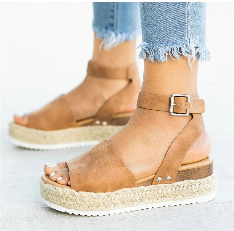 Damen Keil-Plateau-Sandalen mit offener Zehe | Verstellbare Riemen &amp; rutschfeste Sohle