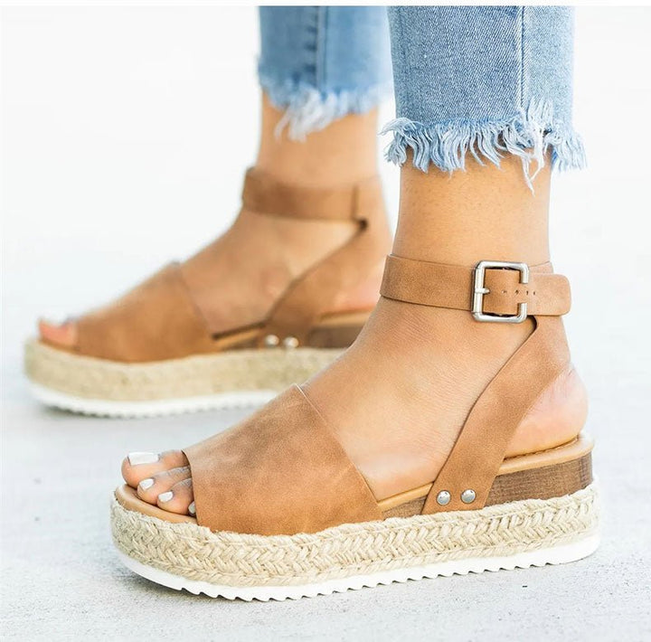 Damen Keil-Plateau-Sandalen mit offener Zehe | Verstellbare Riemen &amp; rutschfeste Sohle