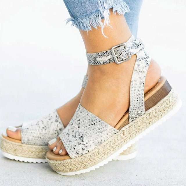Damen Keil-Plateau-Sandalen mit offener Zehe | Verstellbare Riemen &amp; rutschfeste Sohle