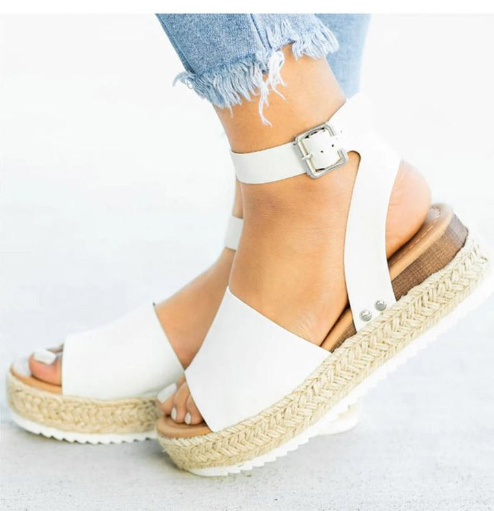Damen Keil-Plateau-Sandalen mit offener Zehe | Verstellbare Riemen &amp; rutschfeste Sohle
