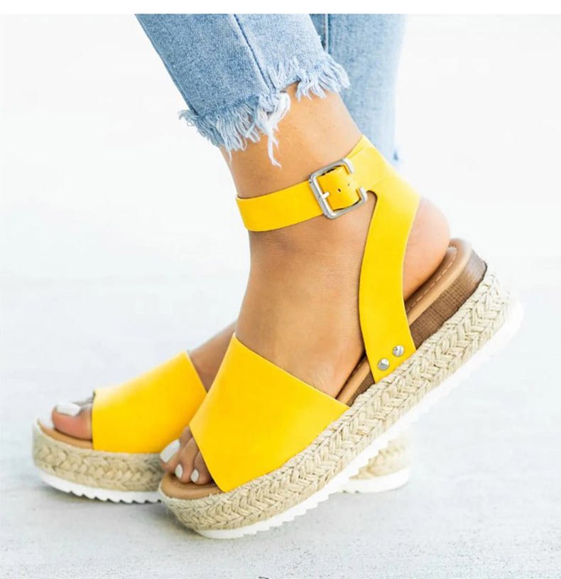 Damen Keil-Plateau-Sandalen mit offener Zehe | Verstellbare Riemen &amp; rutschfeste Sohle