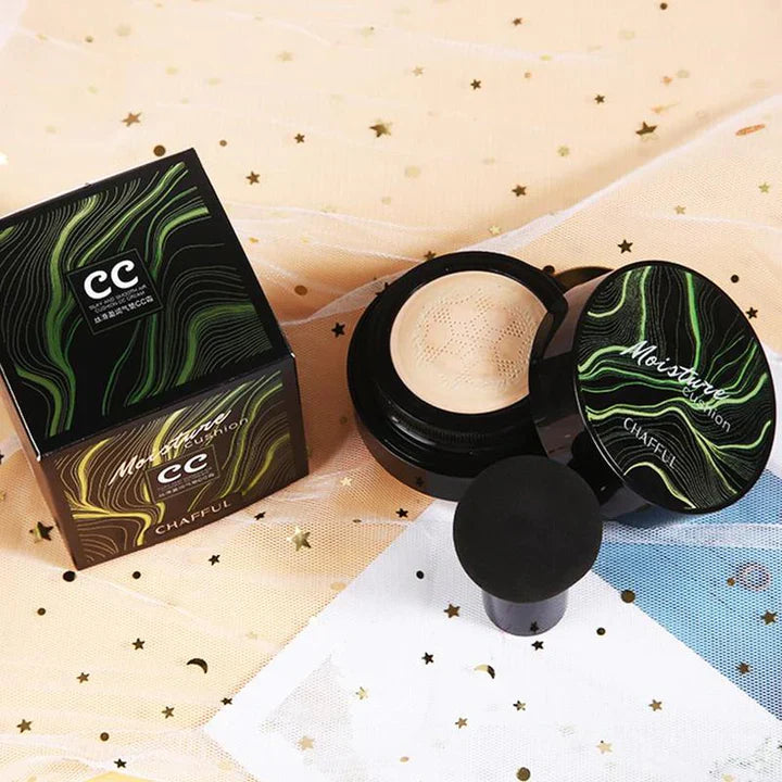 CC-Creme Air Cushion mit Pilzkopf-Applikator | Farbkorrektur &amp; ebenmäßiger Teint | Nicht klebrig, kaschiert Poren &amp; Rötungen, 2 Nuancen