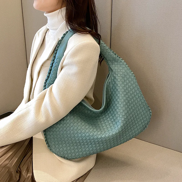Damen Tragetasche | Geflochtene Handtasche aus veganem Leder mit großem Hauptfach