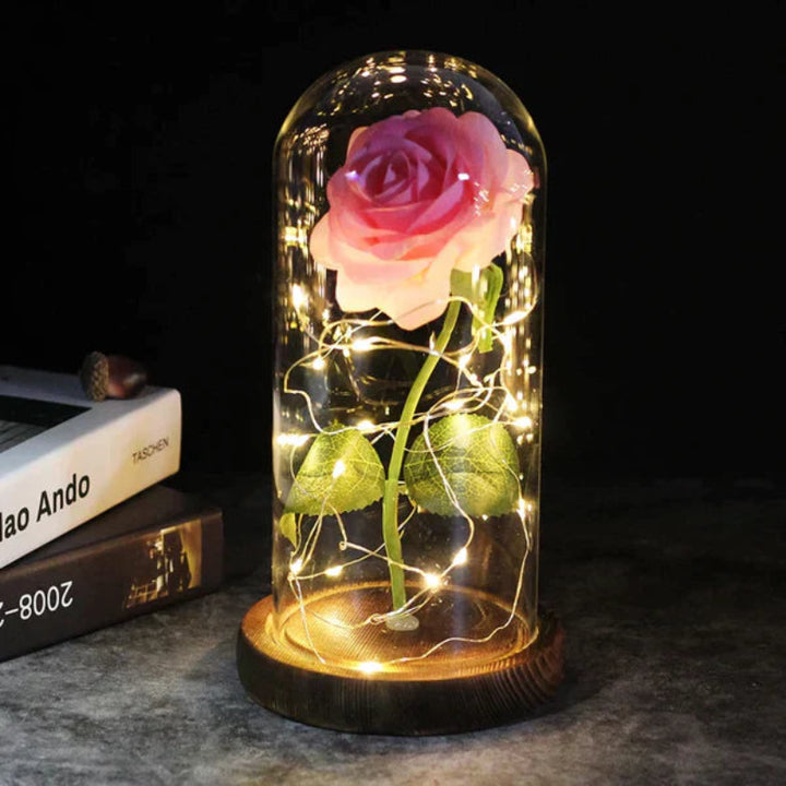 Lampada Rosa Galassia per sempre | Rosa eterna in cupola di vetro | Lampada decorativa a LED | Simbolo di amore e bellezza senza tempo